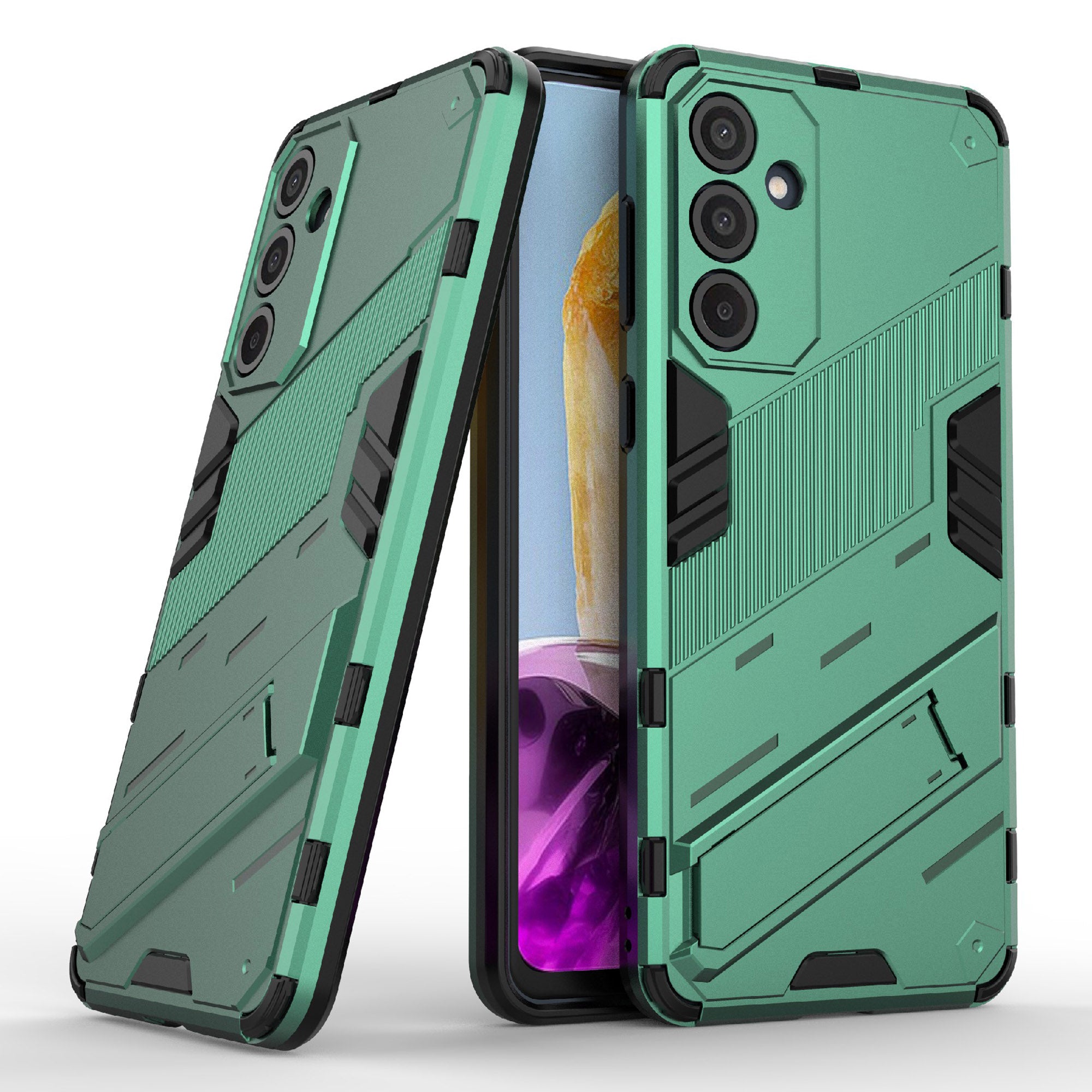 For Samsung Galaxy M55 5G Case Kickstand Protective PC+TPU Phone Cover - Green
