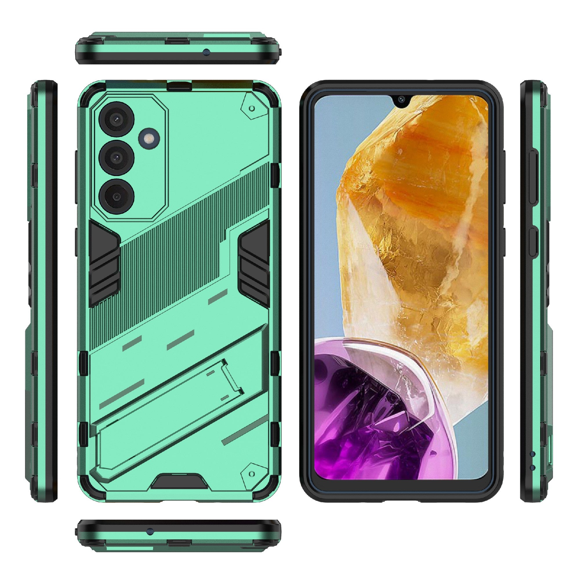 For Samsung Galaxy M55 5G Case Kickstand Protective PC+TPU Phone Cover - Green