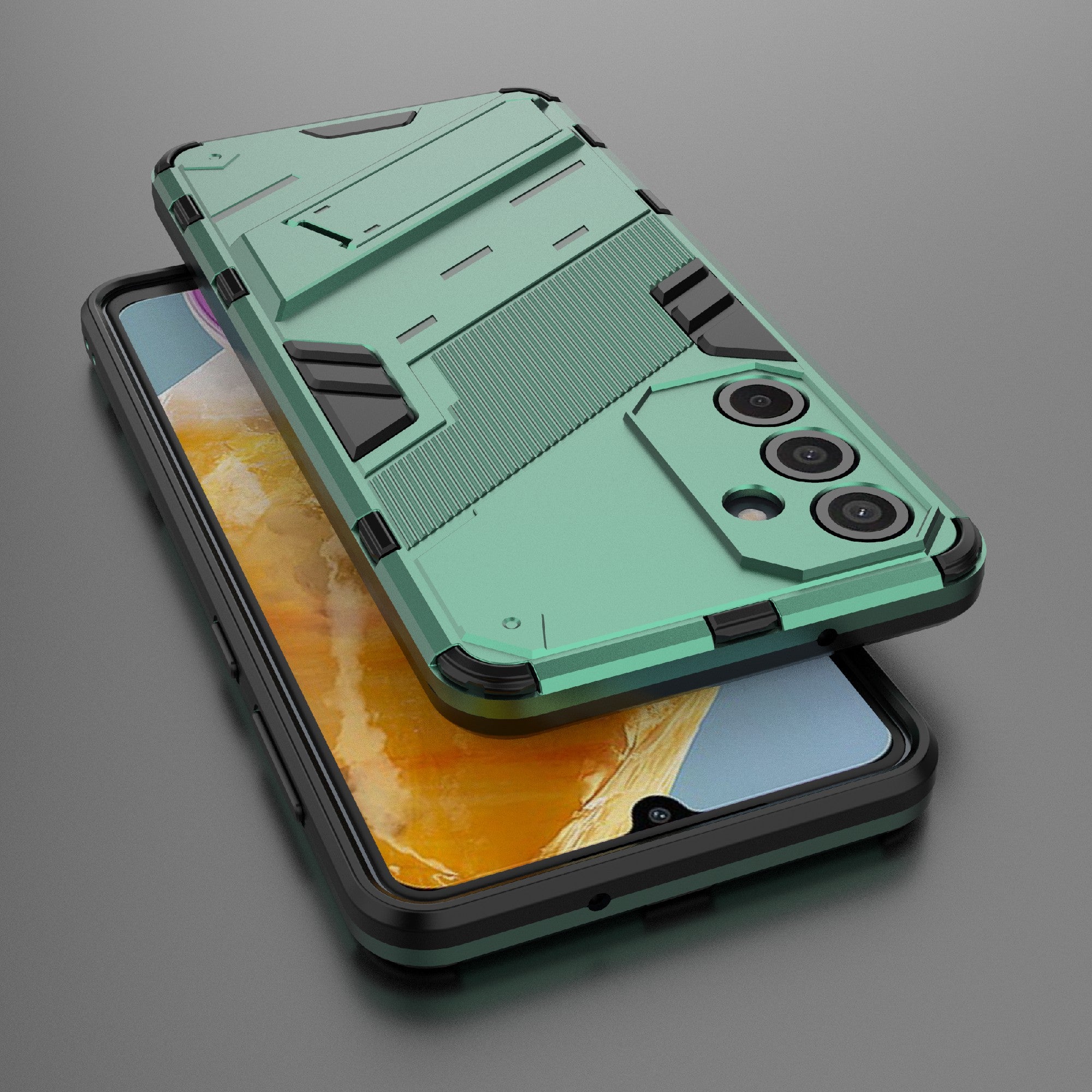 For Samsung Galaxy M55 5G Case Kickstand Protective PC+TPU Phone Cover - Green
