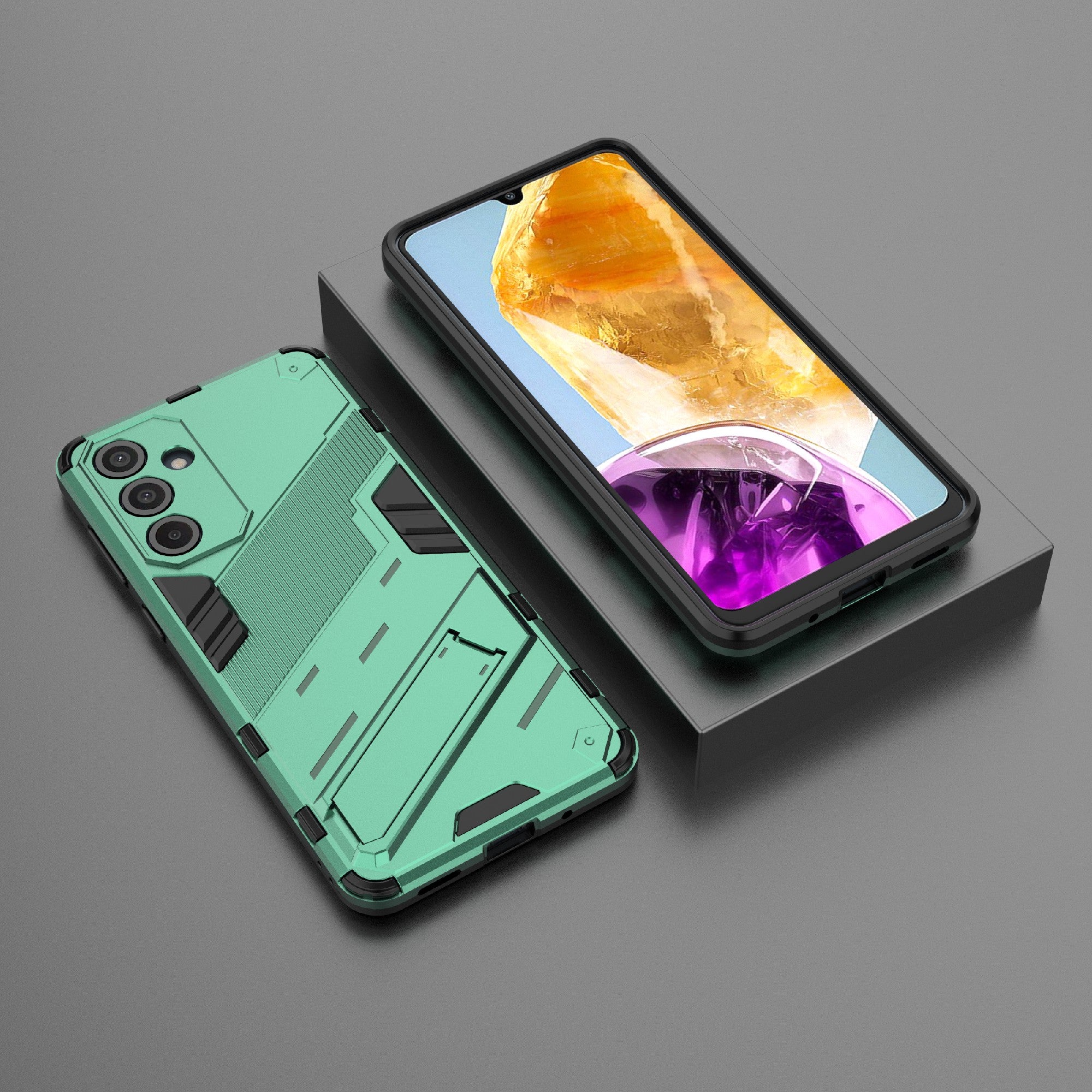 For Samsung Galaxy M55 5G Case Kickstand Protective PC+TPU Phone Cover - Green