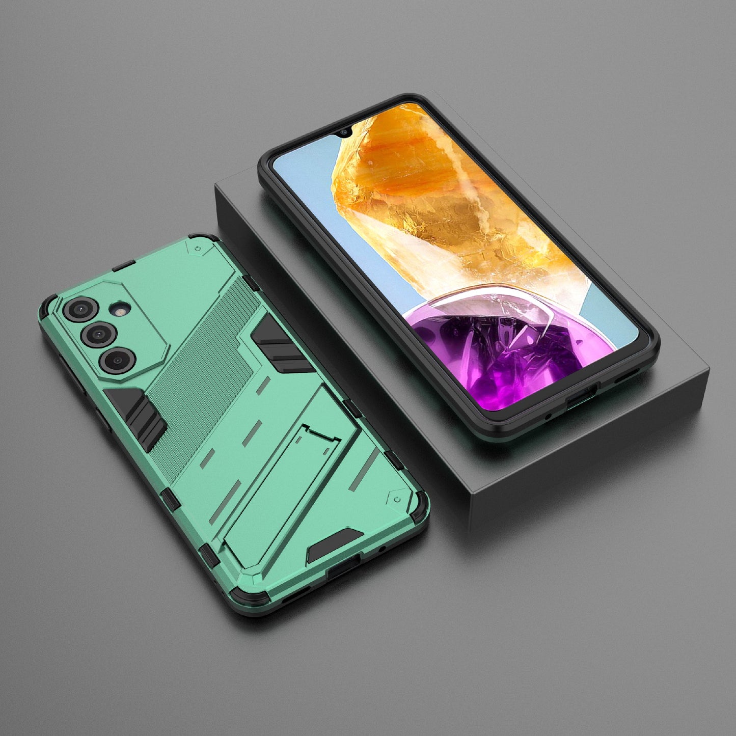 For Samsung Galaxy M55 5G Case Kickstand Protective PC+TPU Phone Cover - Green