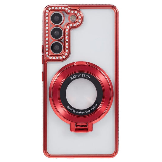 For Samsung Galaxy S22+ 5G Case Kickstand Soft TPU Back Cover Rhinestone Decor - Red