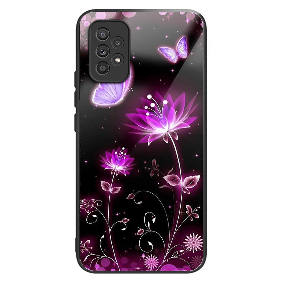 For Samsung Galaxy A53 5G Case Pattern Design Anti-Scratch Tempered Glass Phone Cover - Fluorescent Lotus