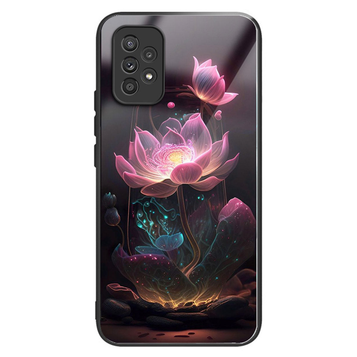 For Samsung Galaxy A53 5G Case Pattern Design Anti-Scratch Tempered Glass Phone Cover - Pink Lotus