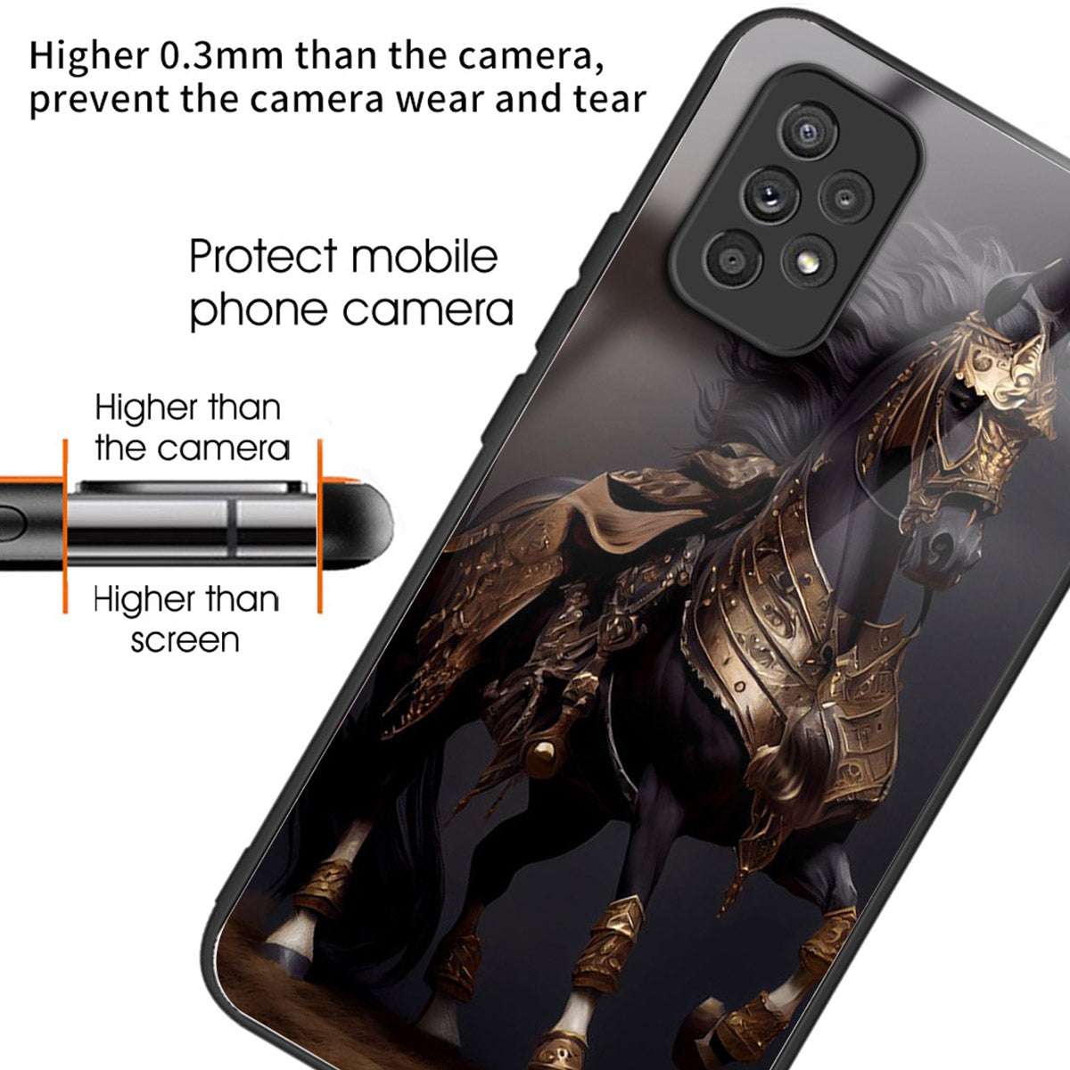 For Samsung Galaxy A53 5G Case Pattern Design Anti-Scratch Tempered Glass Phone Cover - Masked Horse