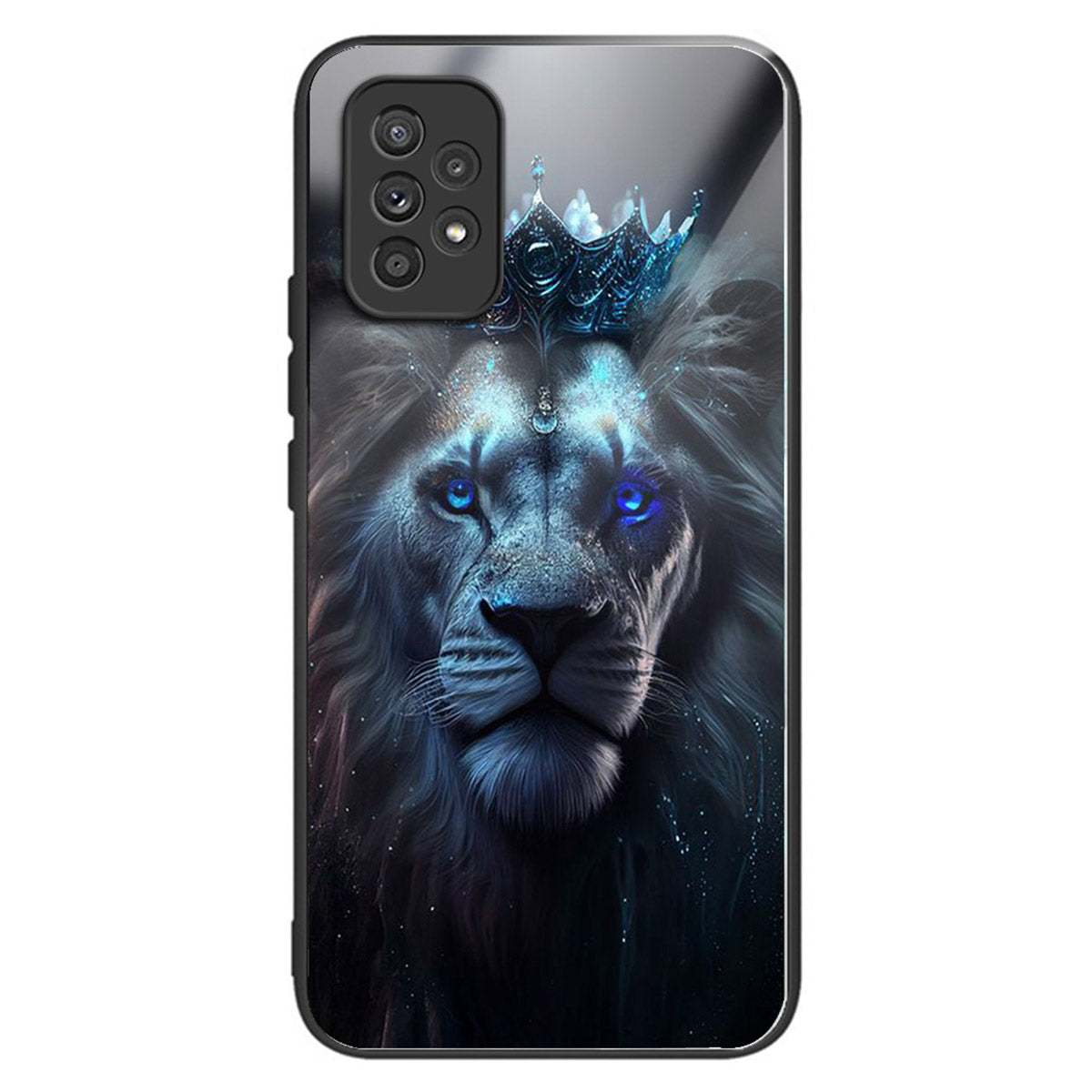 For Samsung Galaxy A53 5G Case Pattern Design Anti-Scratch Tempered Glass Phone Cover - Blue Lion