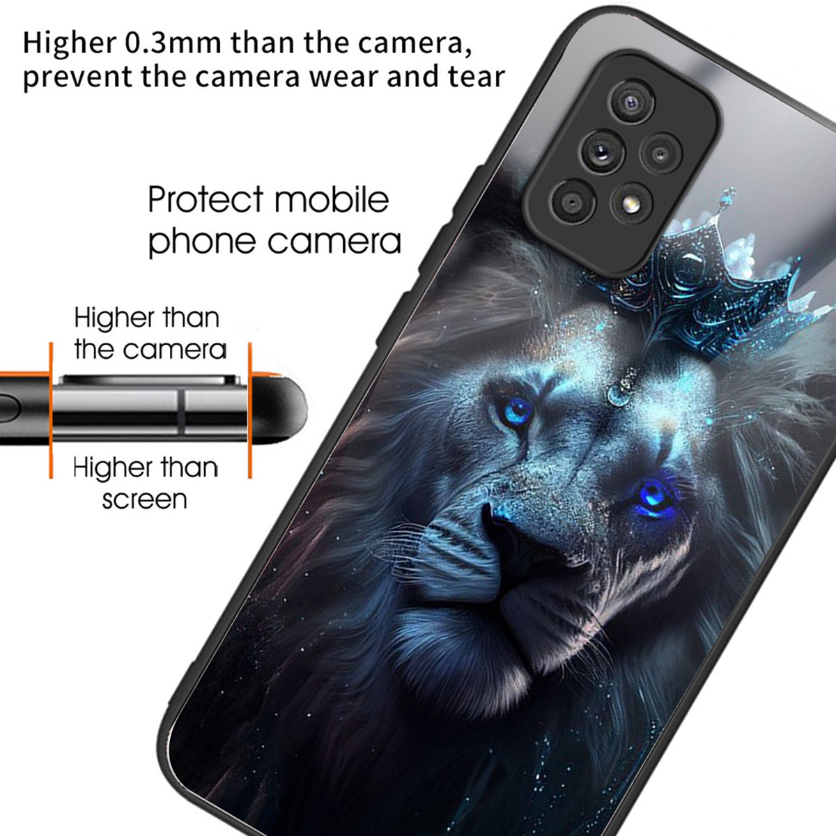 For Samsung Galaxy A53 5G Case Pattern Design Anti-Scratch Tempered Glass Phone Cover - Blue Lion