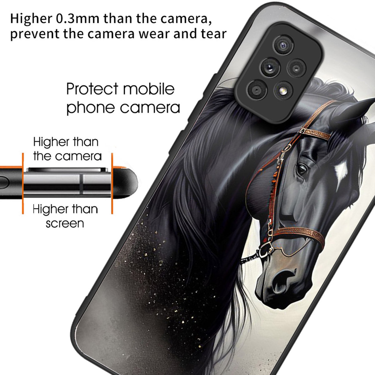 For Samsung Galaxy A53 5G Case Pattern Design Anti-Scratch Tempered Glass Phone Cover - Horse