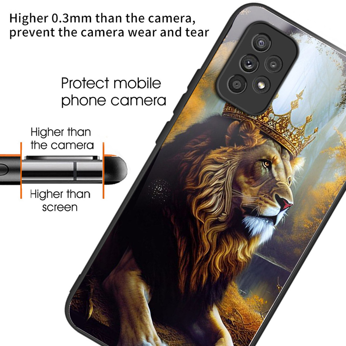 For Samsung Galaxy A53 5G Case Pattern Design Anti-Scratch Tempered Glass Phone Cover - Lion King