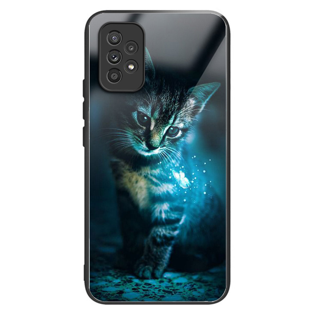 For Samsung Galaxy A53 5G Case Pattern Design Anti-Scratch Tempered Glass Phone Cover - Cat