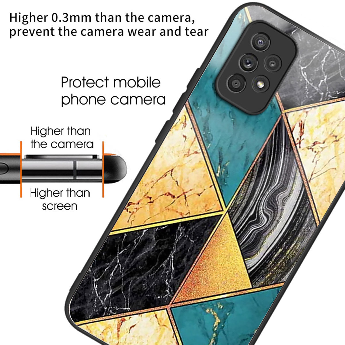 For Samsung Galaxy A53 5G Case Pattern Design Anti-Scratch Tempered Glass Phone Cover - Splicing Marble