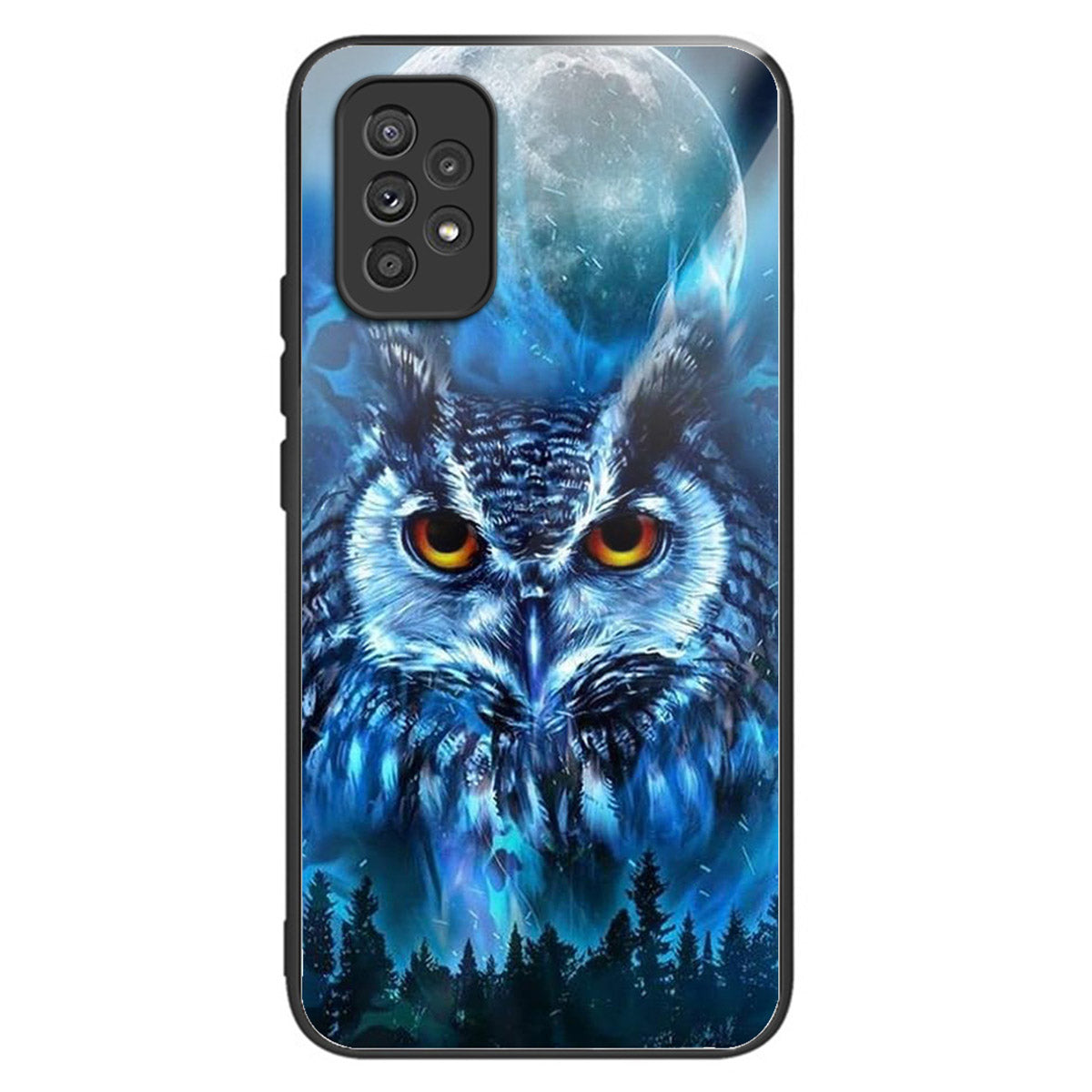 For Samsung Galaxy A53 5G Case Pattern Design Anti-Scratch Tempered Glass Phone Cover - Forest Owl