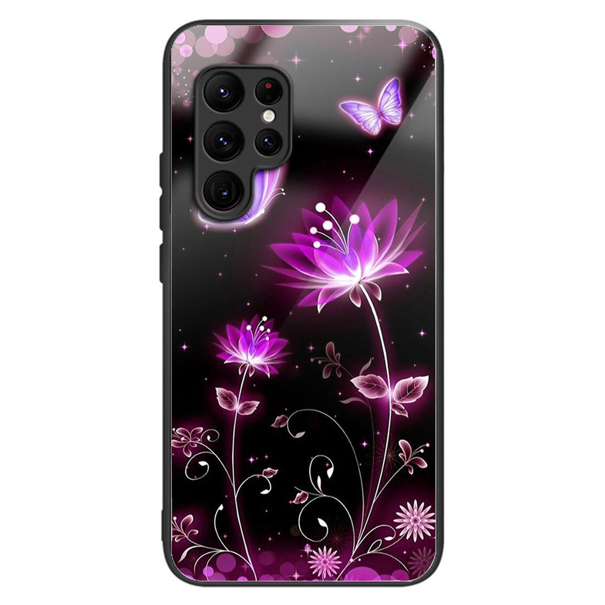 For Samsung Galaxy S24 Ultra Case Pattern Printed Tempered Glass+TPU Phone Cover - Fluorescent Lotus