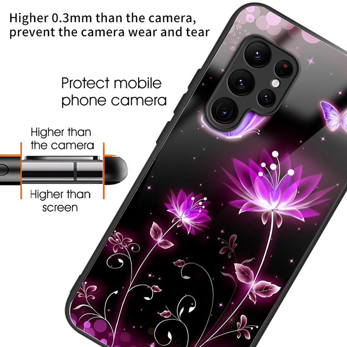 For Samsung Galaxy S24 Ultra Case Pattern Printed Tempered Glass+TPU Phone Cover - Fluorescent Lotus