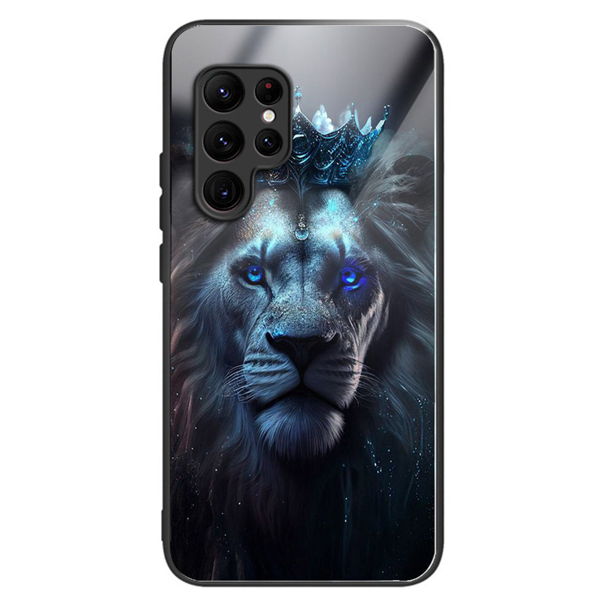 For Samsung Galaxy S24 Ultra Case Pattern Printed Tempered Glass+TPU Phone Cover - Blue Lion
