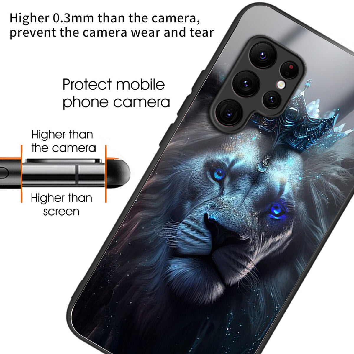 For Samsung Galaxy S24 Ultra Case Pattern Printed Tempered Glass+TPU Phone Cover - Blue Lion