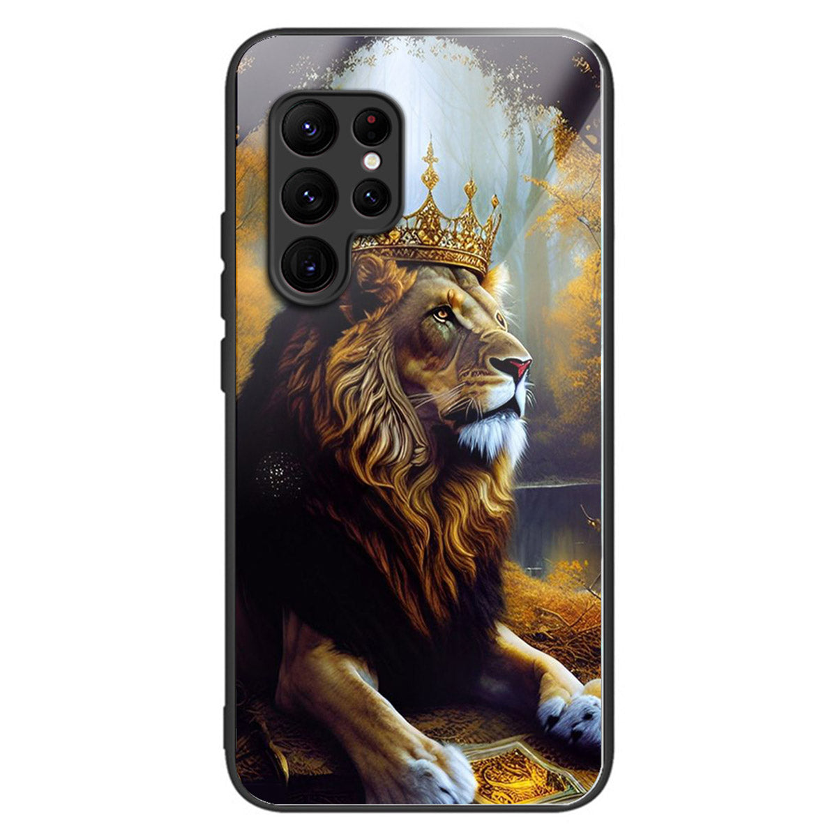 For Samsung Galaxy S24 Ultra Case Pattern Printed Tempered Glass+TPU Phone Cover - Lion King