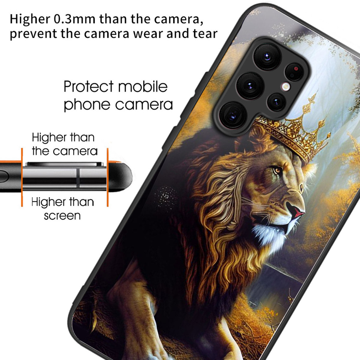 For Samsung Galaxy S24 Ultra Case Pattern Printed Tempered Glass+TPU Phone Cover - Lion King
