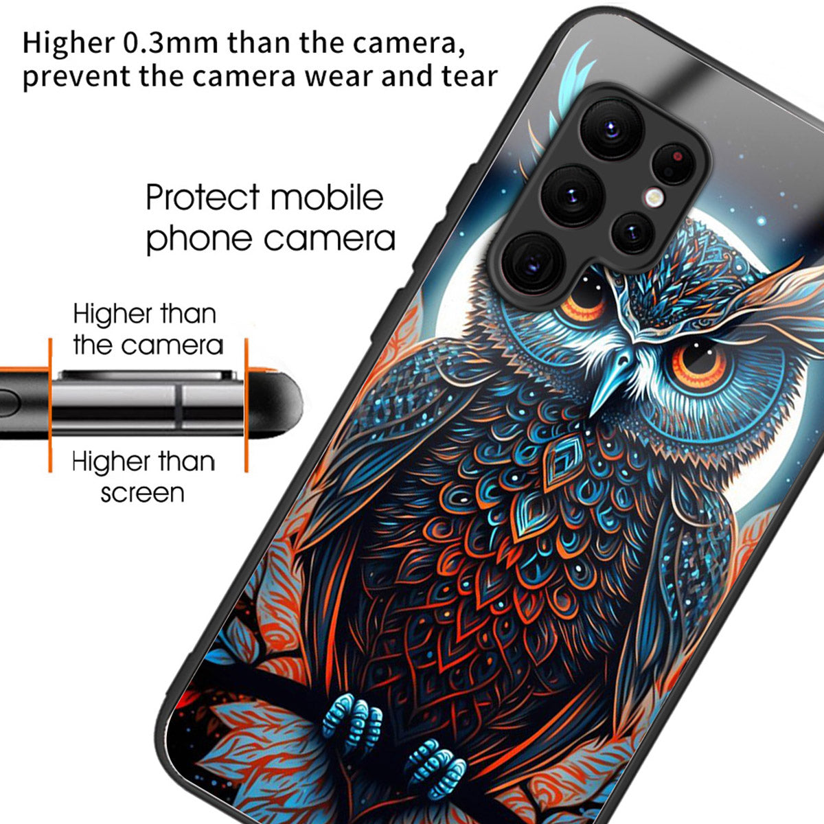 For Samsung Galaxy S24 Ultra Case Pattern Printed Tempered Glass+TPU Phone Cover - Owl