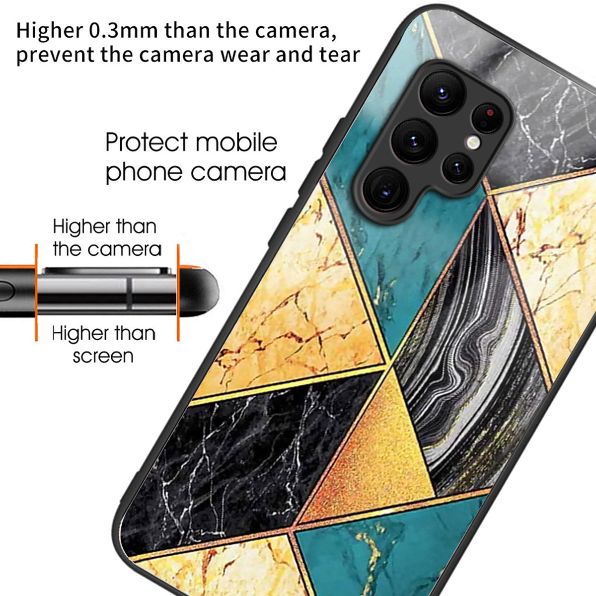 For Samsung Galaxy S24 Ultra Case Pattern Printed Tempered Glass+TPU Phone Cover - Splicing Marble