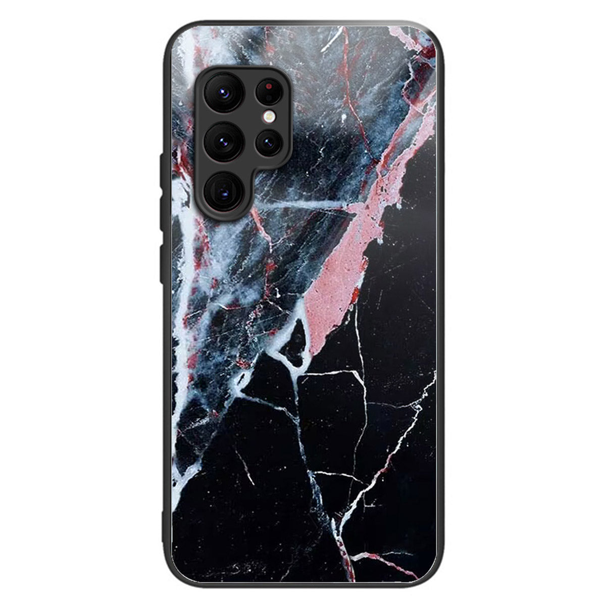 For Samsung Galaxy S24 Ultra Case Pattern Printed Tempered Glass+TPU Phone Cover - Black Marble