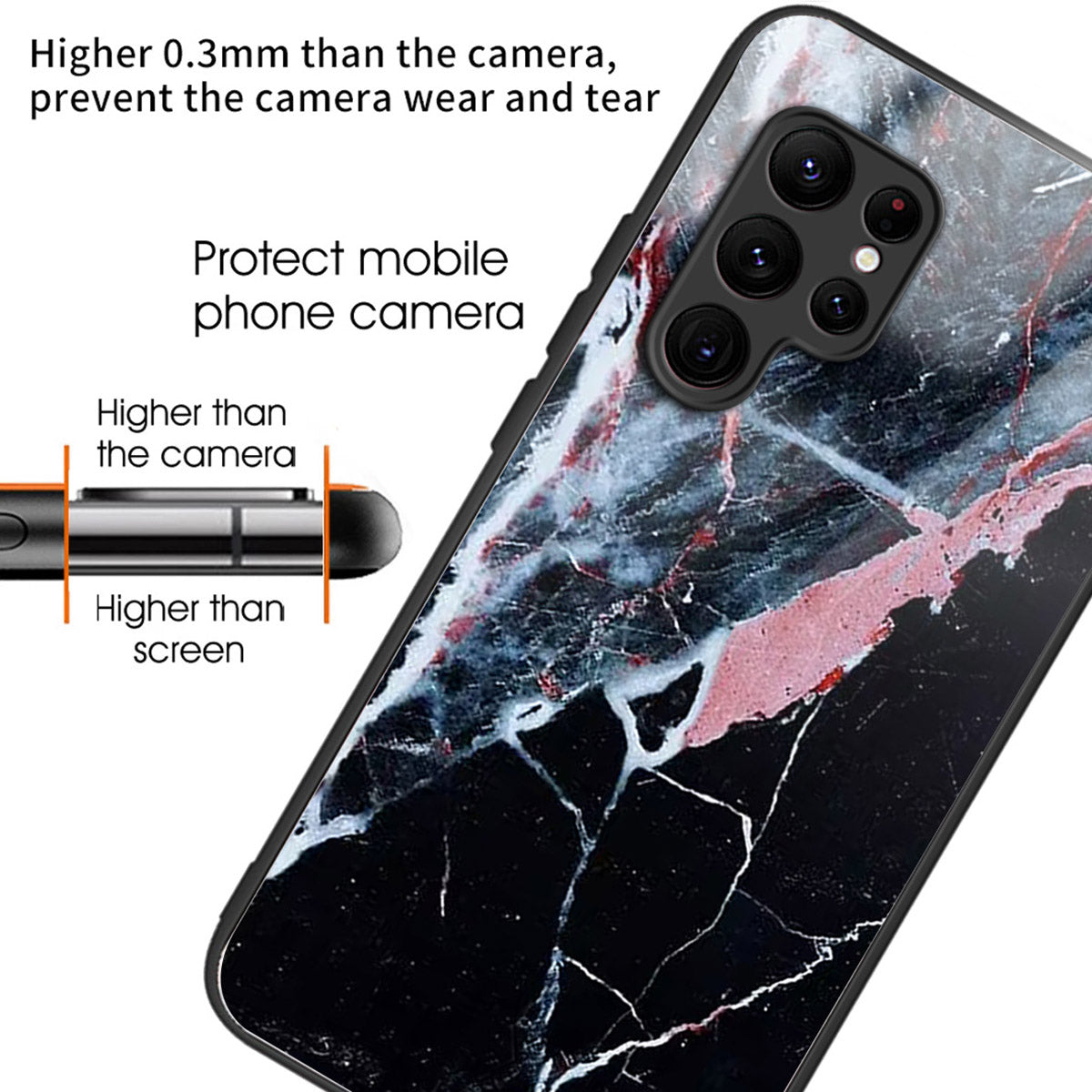 For Samsung Galaxy S24 Ultra Case Pattern Printed Tempered Glass+TPU Phone Cover - Black Marble