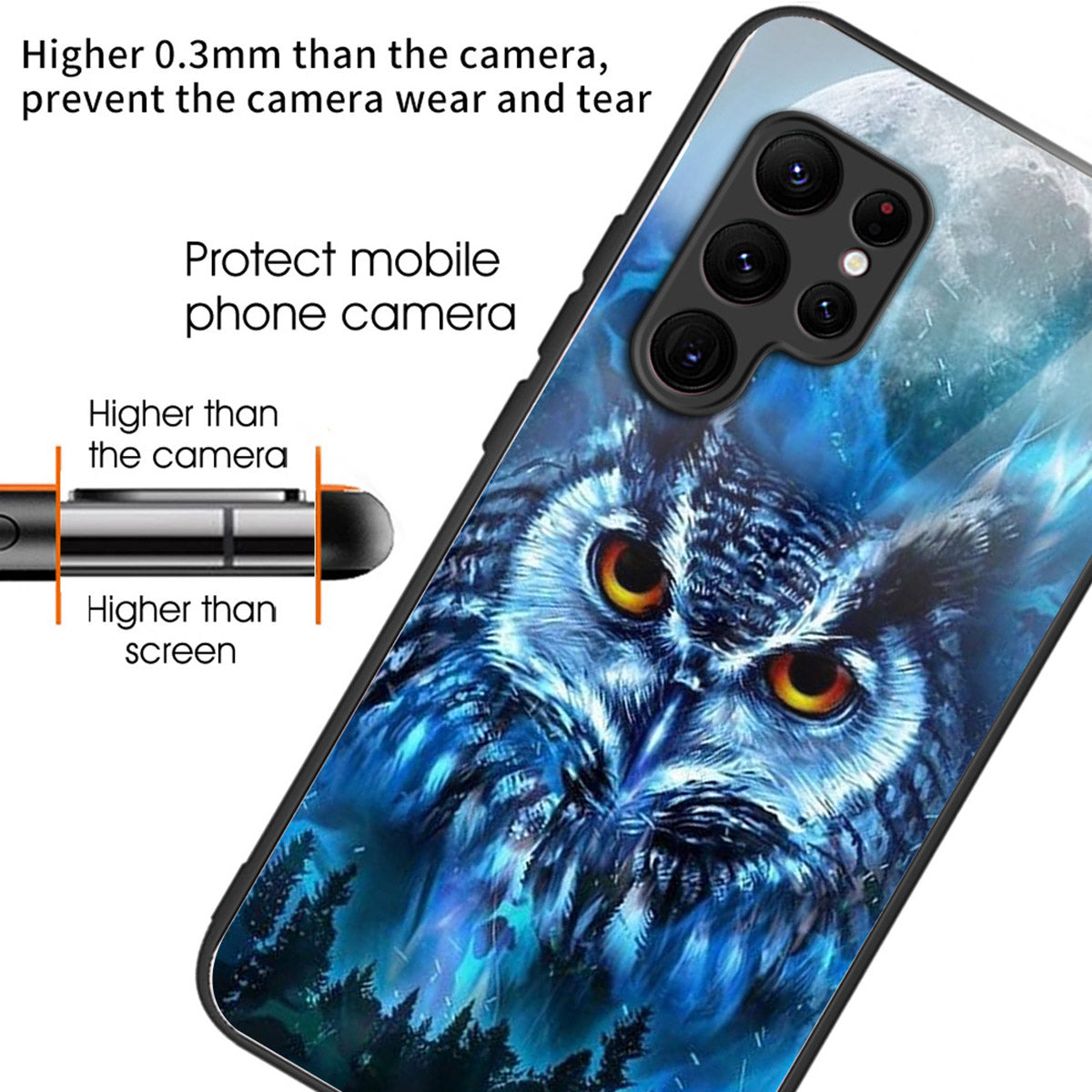 For Samsung Galaxy S24 Ultra Case Pattern Printed Tempered Glass+TPU Phone Cover - Forest Owl