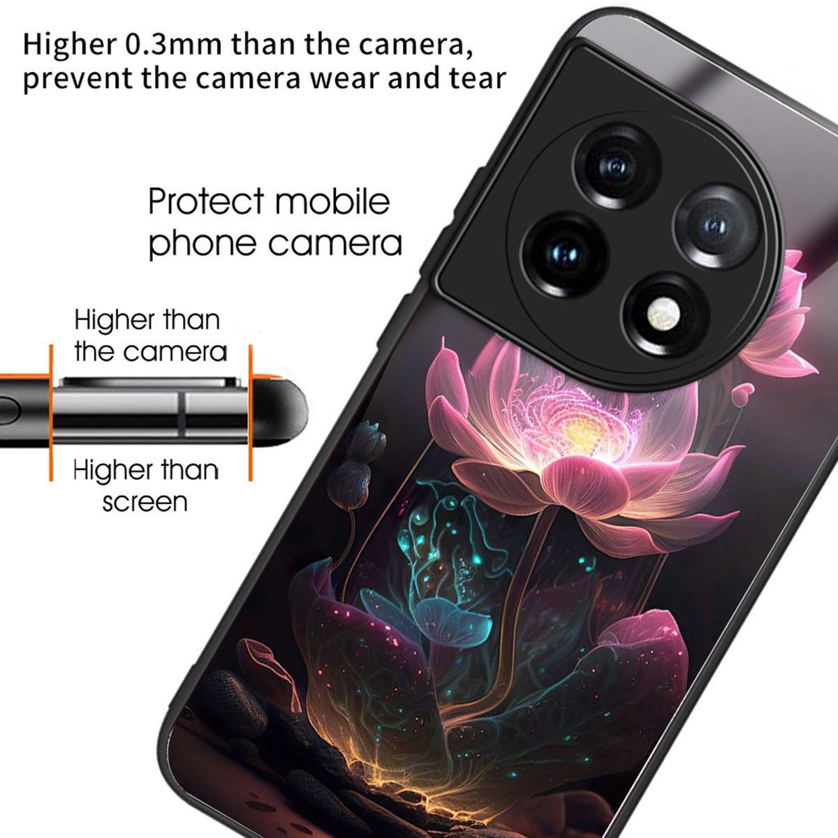 For OnePlus Ace 3 5G / 12R 5G TPU Case Pattern Printing Tempered Glass Back Phone Cover - Style B