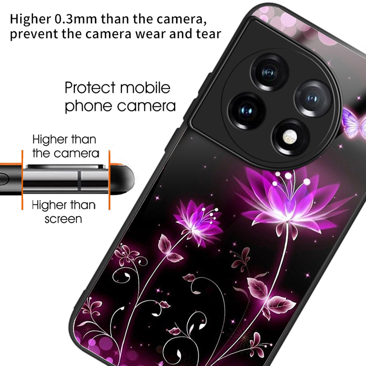 For OnePlus Ace 3 5G / 12R 5G TPU Case Pattern Printing Tempered Glass Back Phone Cover - Style C