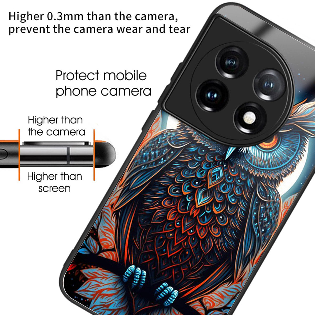 For OnePlus Ace 3 5G / 12R 5G TPU Case Pattern Printing Tempered Glass Back Phone Cover - Style H
