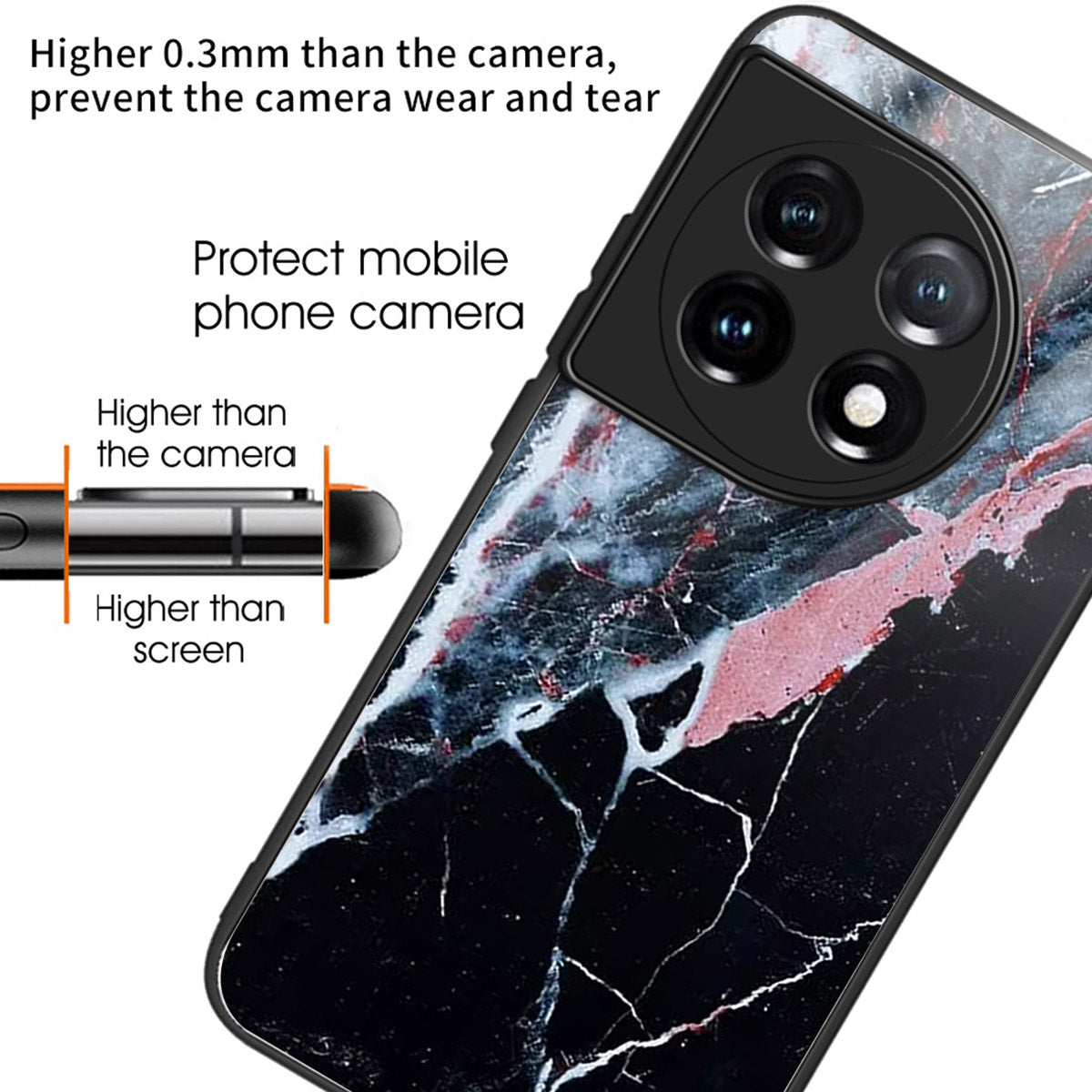 For OnePlus Ace 3 5G / 12R 5G TPU Case Pattern Printing Tempered Glass Back Phone Cover - Style J