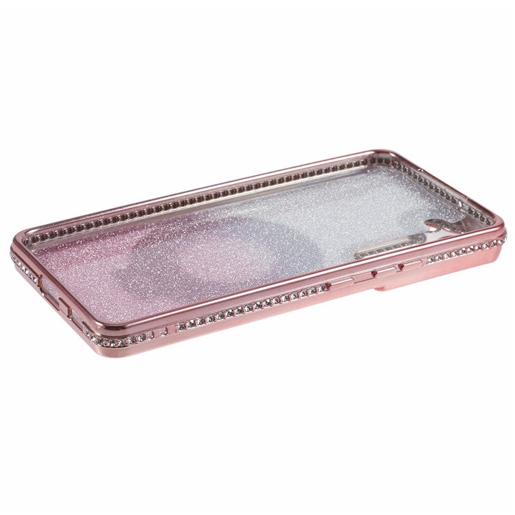 For Samsung Galaxy S23 Case Gradient Rhinestone Decor TPU Phone Cover with Kickstand - Rose Gold