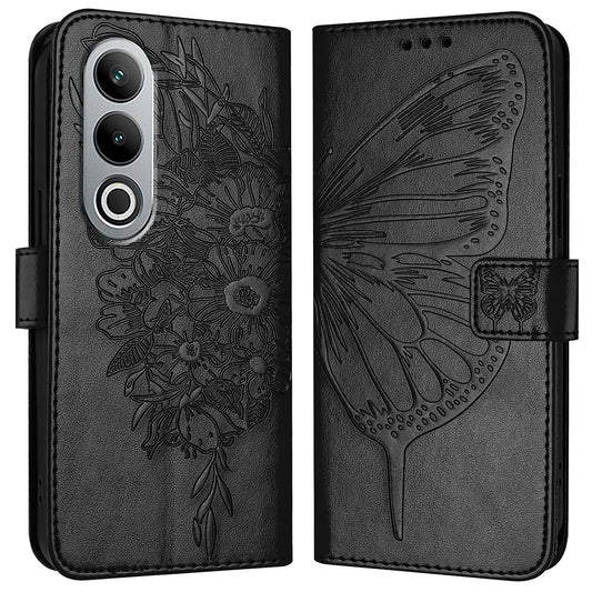 YB Imprinting Series-4 For OnePlus Nord CE4 5G Leather Case Stand Wallet Butterfly Phone Cover - Black