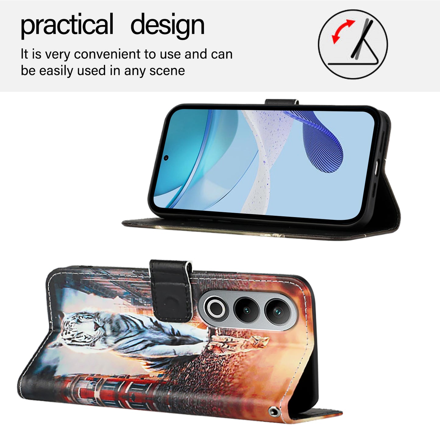 YB Pattern Printing Leather Series-4 for OnePlus Nord CE4 5G Case Anti-scratch Leather Flip Phone Cover - Cat and Tiger