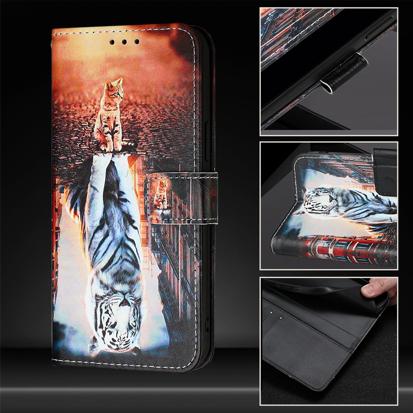 YB Pattern Printing Leather Series-4 for OnePlus Nord CE4 5G Case Anti-scratch Leather Flip Phone Cover - Cat and Tiger