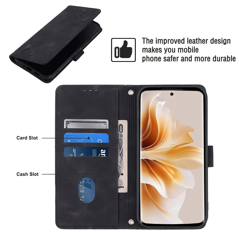 PT005 YB Imprinting Series-7 for OnePlus Nord CE4 5G Leather Wallet Phone Case with Shoulder Strap - Black