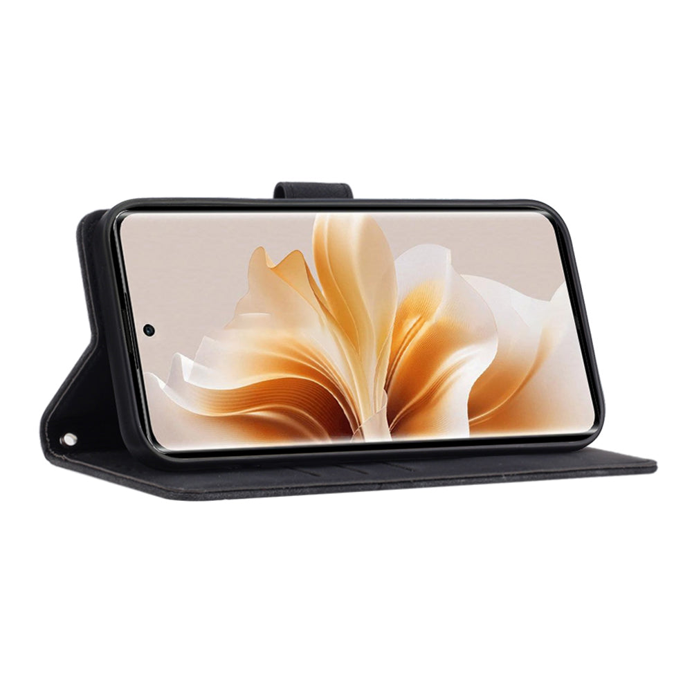 PT005 YB Imprinting Series-7 for OnePlus Nord CE4 5G Leather Wallet Phone Case with Shoulder Strap - Black