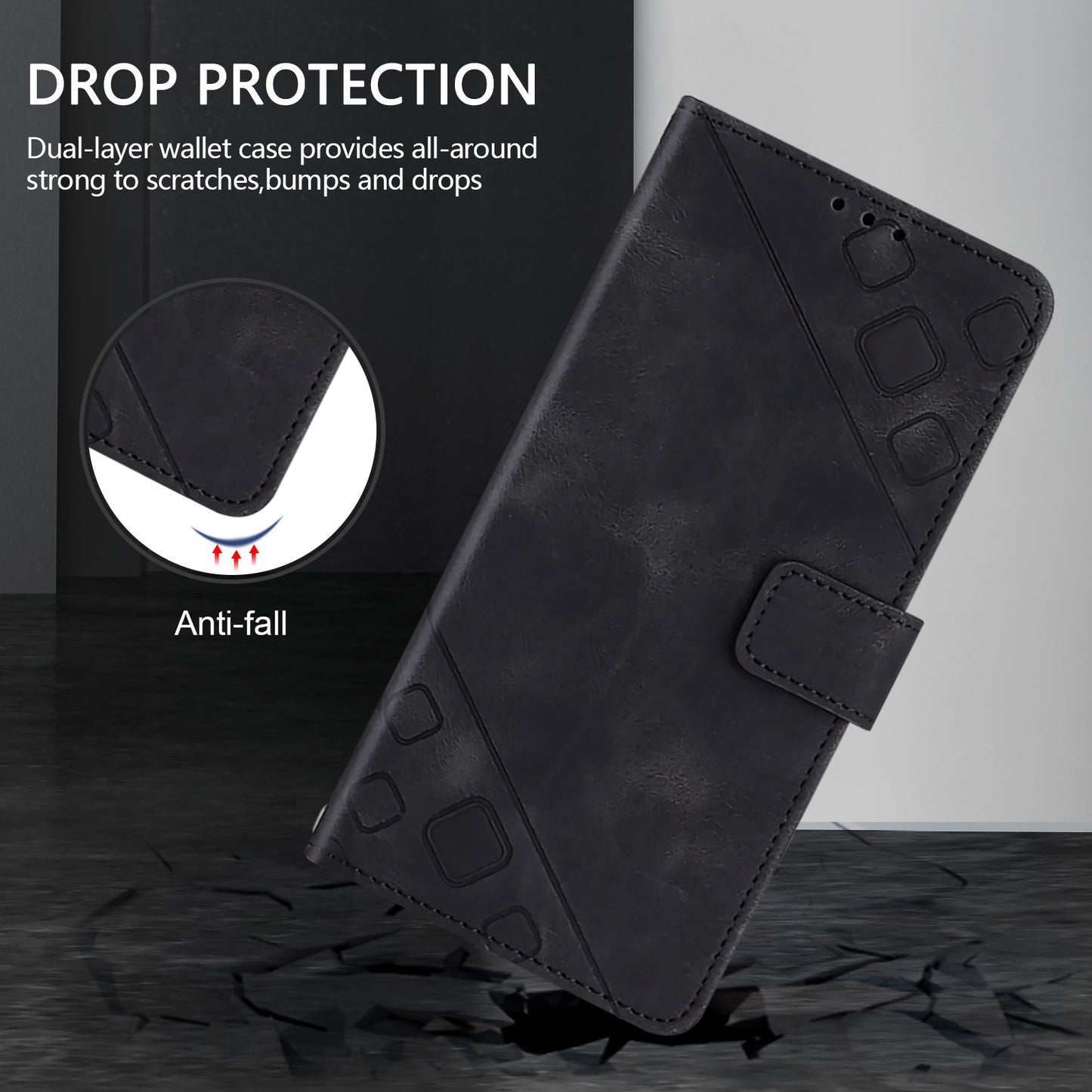 PT005 YB Imprinting Series-7 for OnePlus Nord CE4 5G Leather Wallet Phone Case with Shoulder Strap - Black