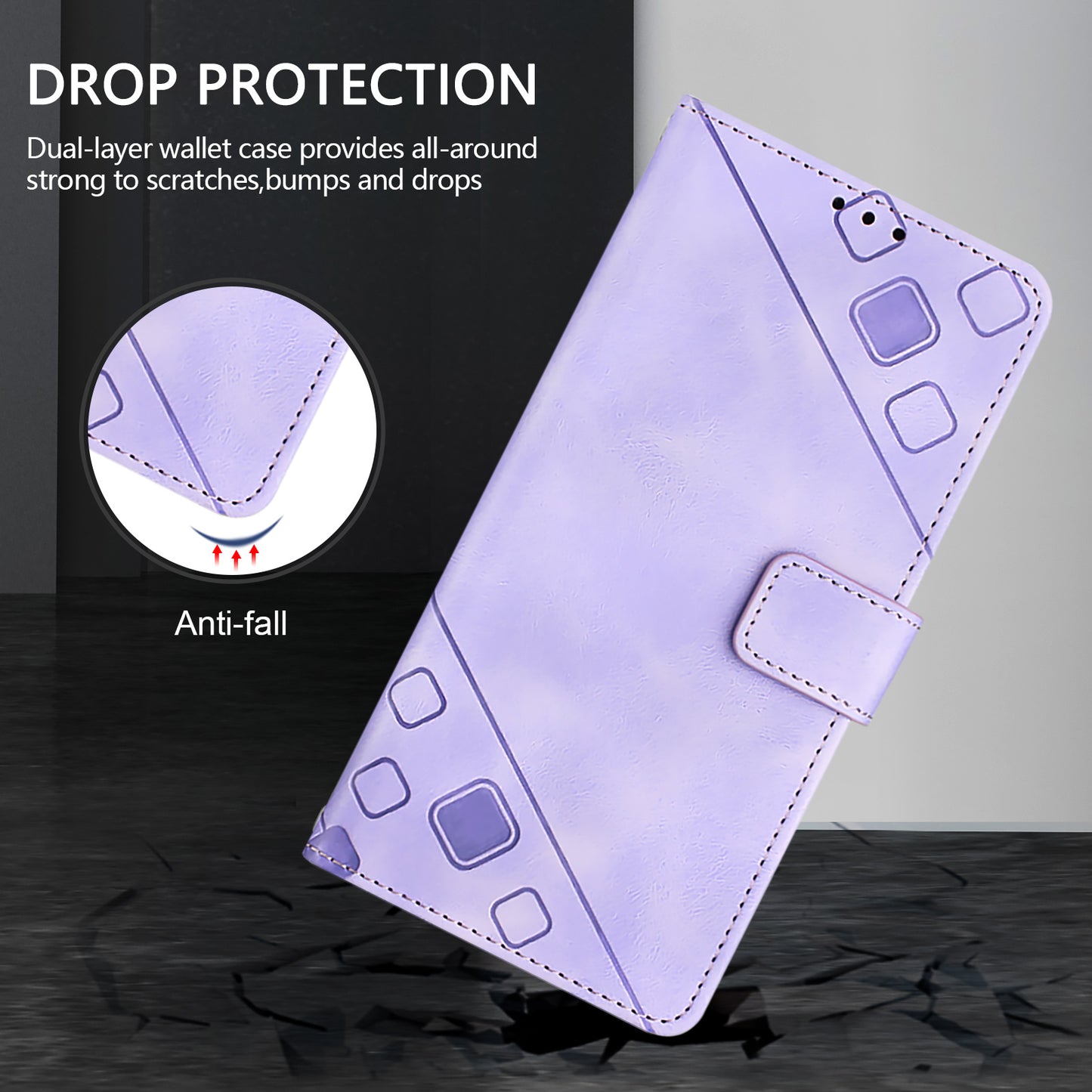PT005 YB Imprinting Series-7 for OnePlus Nord CE4 5G Leather Wallet Phone Case with Shoulder Strap - Light Purple