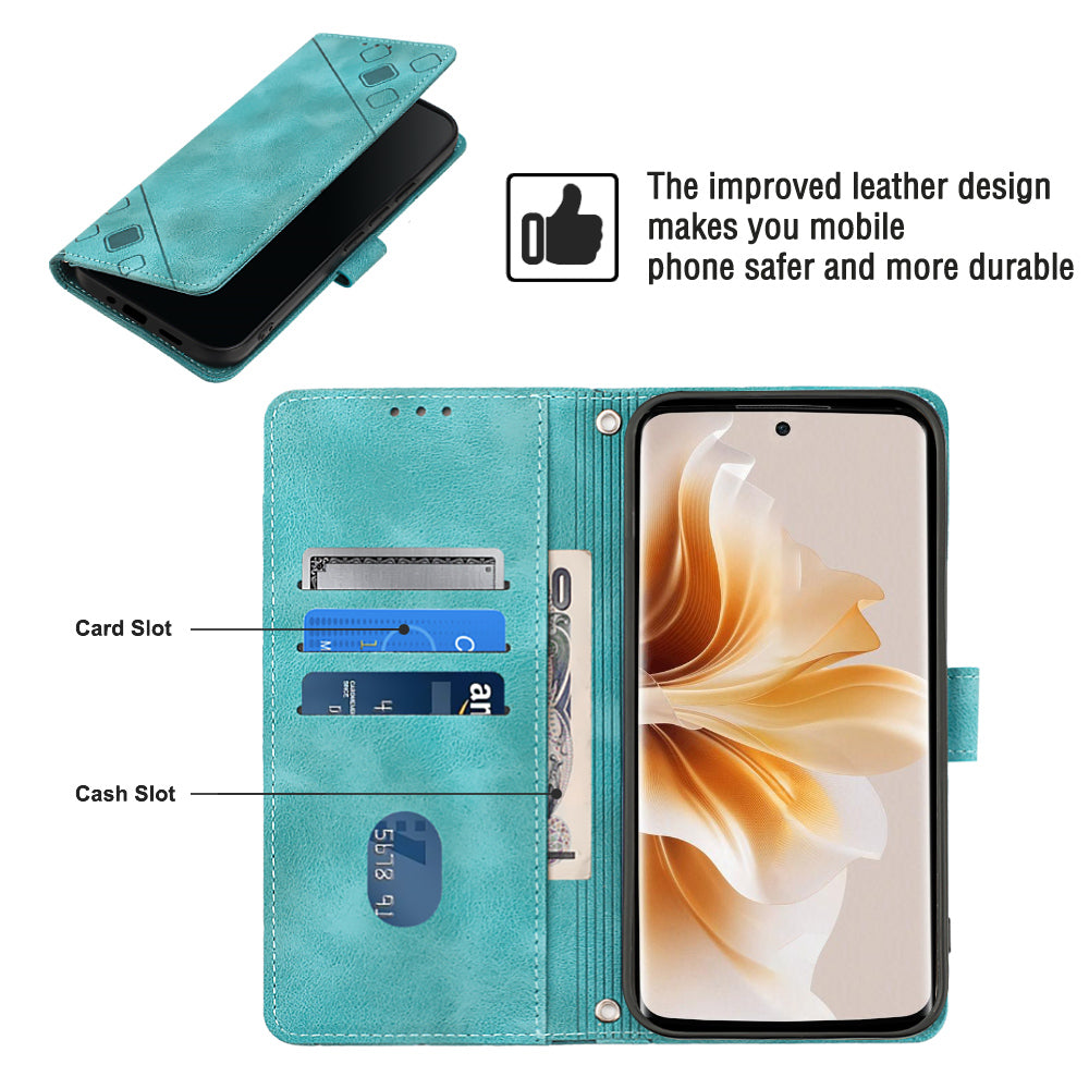 PT005 YB Imprinting Series-7 for OnePlus Nord CE4 5G Leather Wallet Phone Case with Shoulder Strap - Green