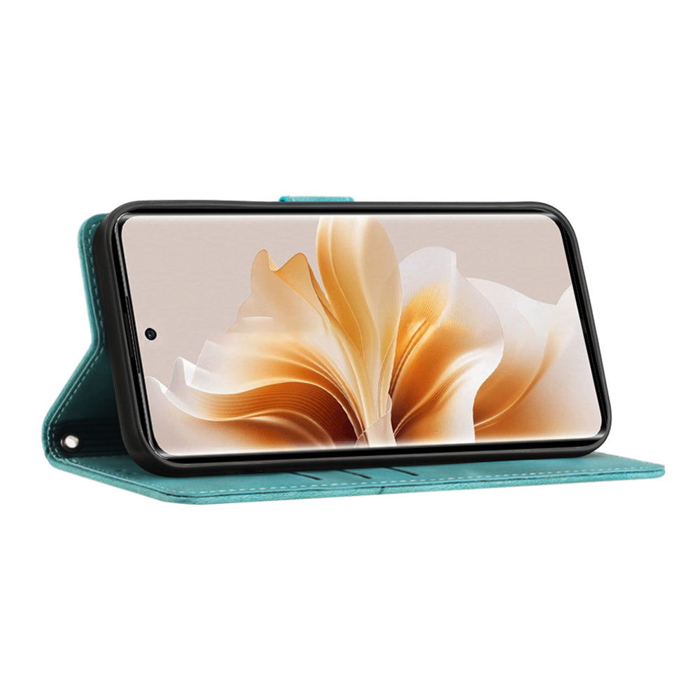 PT005 YB Imprinting Series-7 for OnePlus Nord CE4 5G Leather Wallet Phone Case with Shoulder Strap - Green