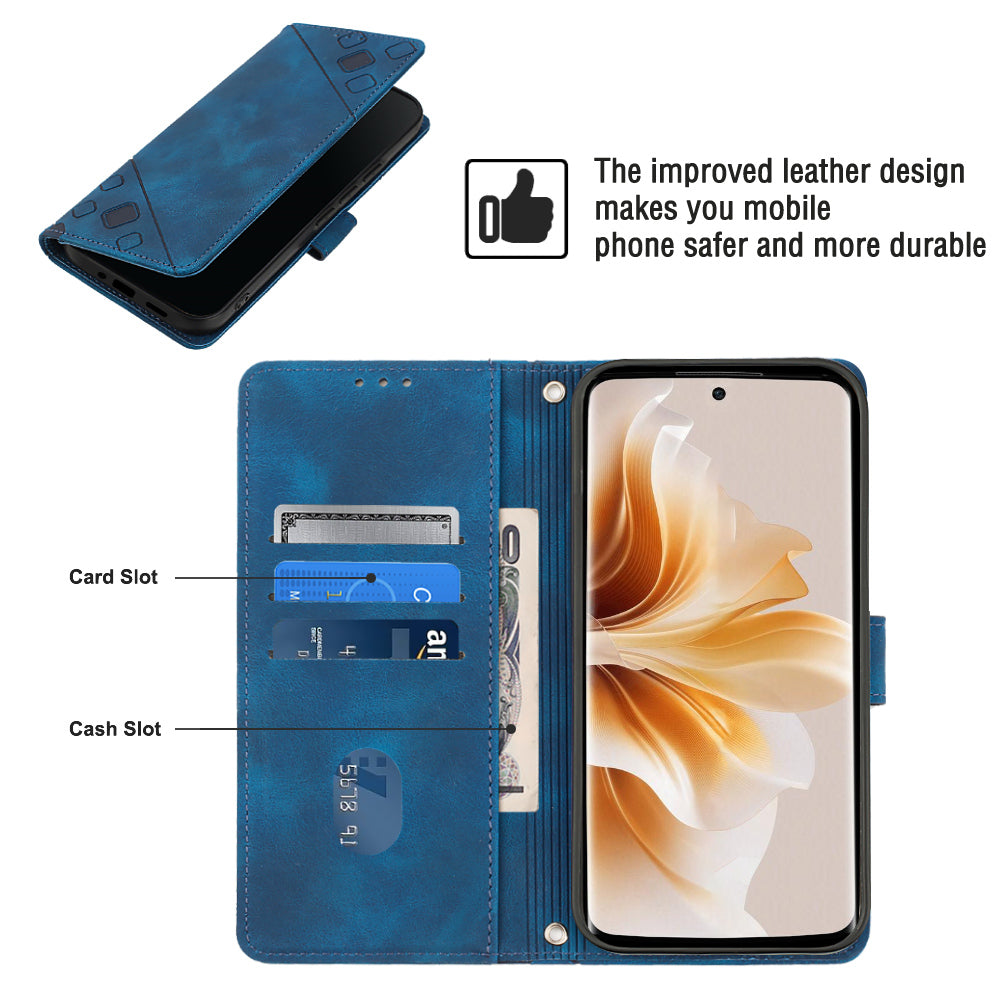 PT005 YB Imprinting Series-7 for OnePlus Nord CE4 5G Leather Wallet Phone Case with Shoulder Strap - Sapphire