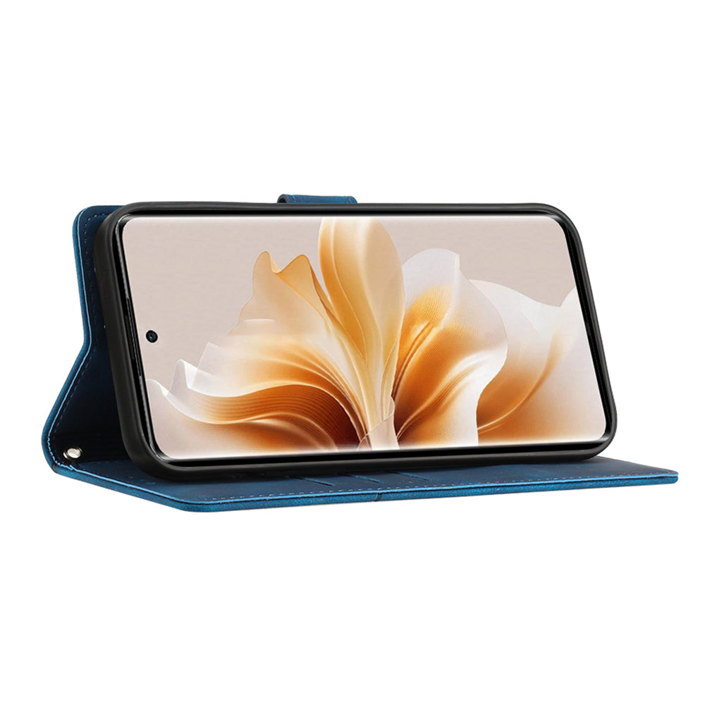 PT005 YB Imprinting Series-7 for OnePlus Nord CE4 5G Leather Wallet Phone Case with Shoulder Strap - Sapphire