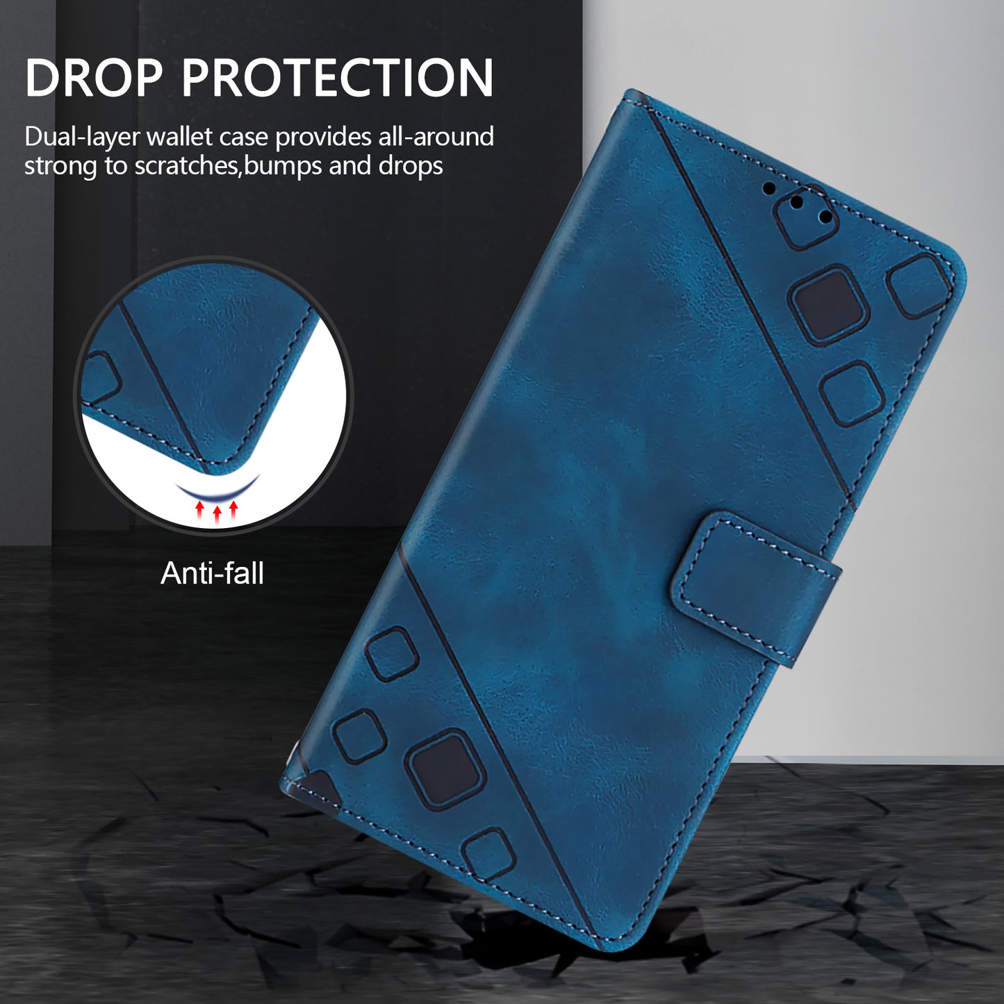 PT005 YB Imprinting Series-7 for OnePlus Nord CE4 5G Leather Wallet Phone Case with Shoulder Strap - Sapphire