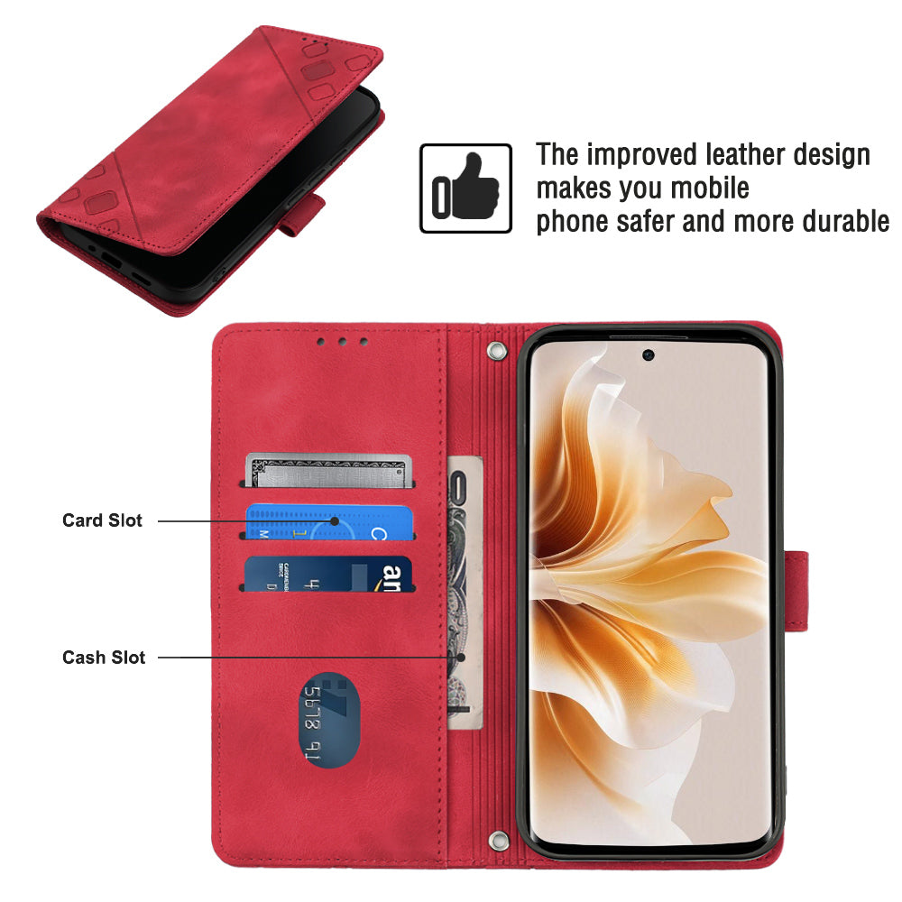 PT005 YB Imprinting Series-7 for OnePlus Nord CE4 5G Leather Wallet Phone Case with Shoulder Strap - Red
