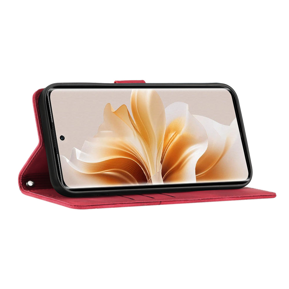 PT005 YB Imprinting Series-7 for OnePlus Nord CE4 5G Leather Wallet Phone Case with Shoulder Strap - Red