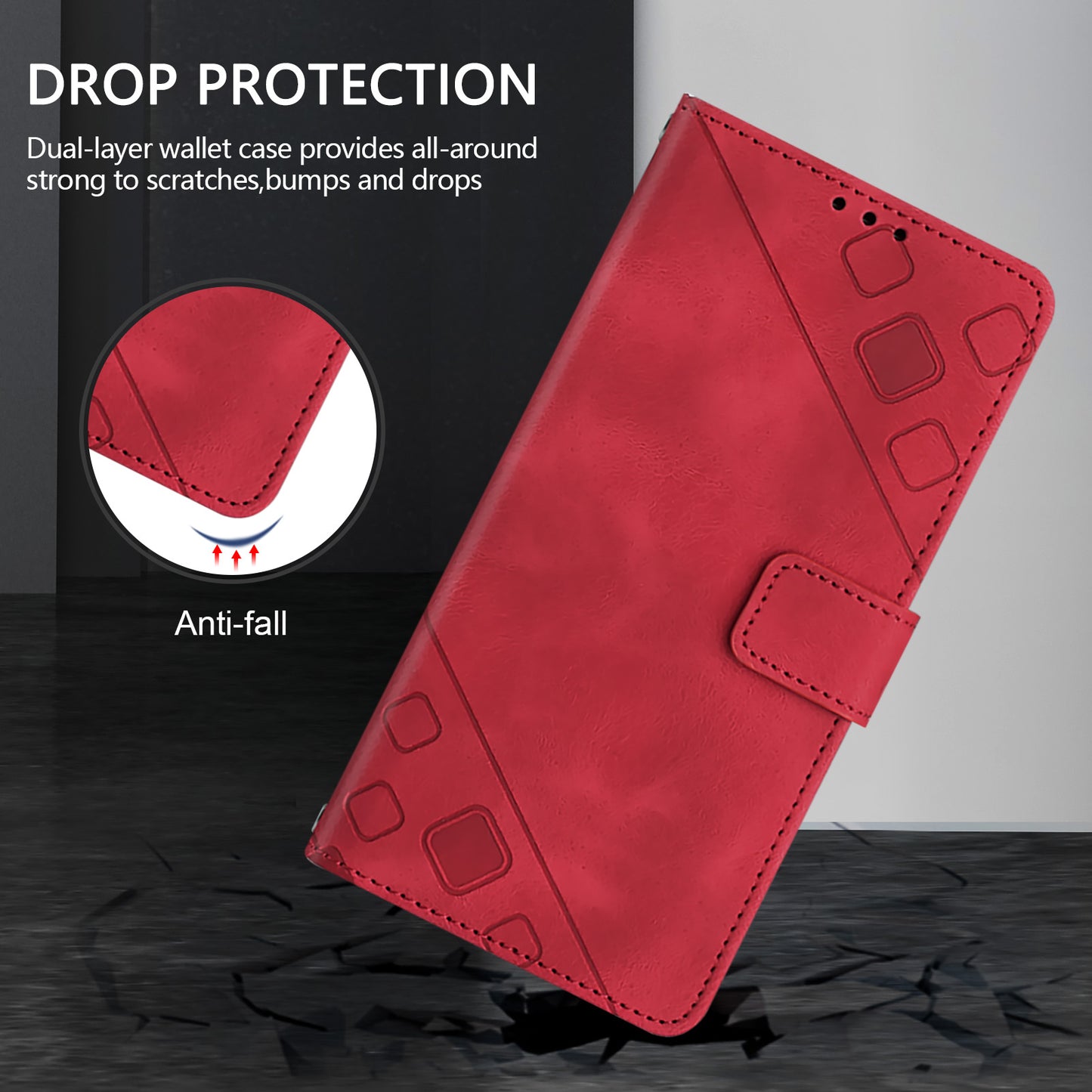 PT005 YB Imprinting Series-7 for OnePlus Nord CE4 5G Leather Wallet Phone Case with Shoulder Strap - Red