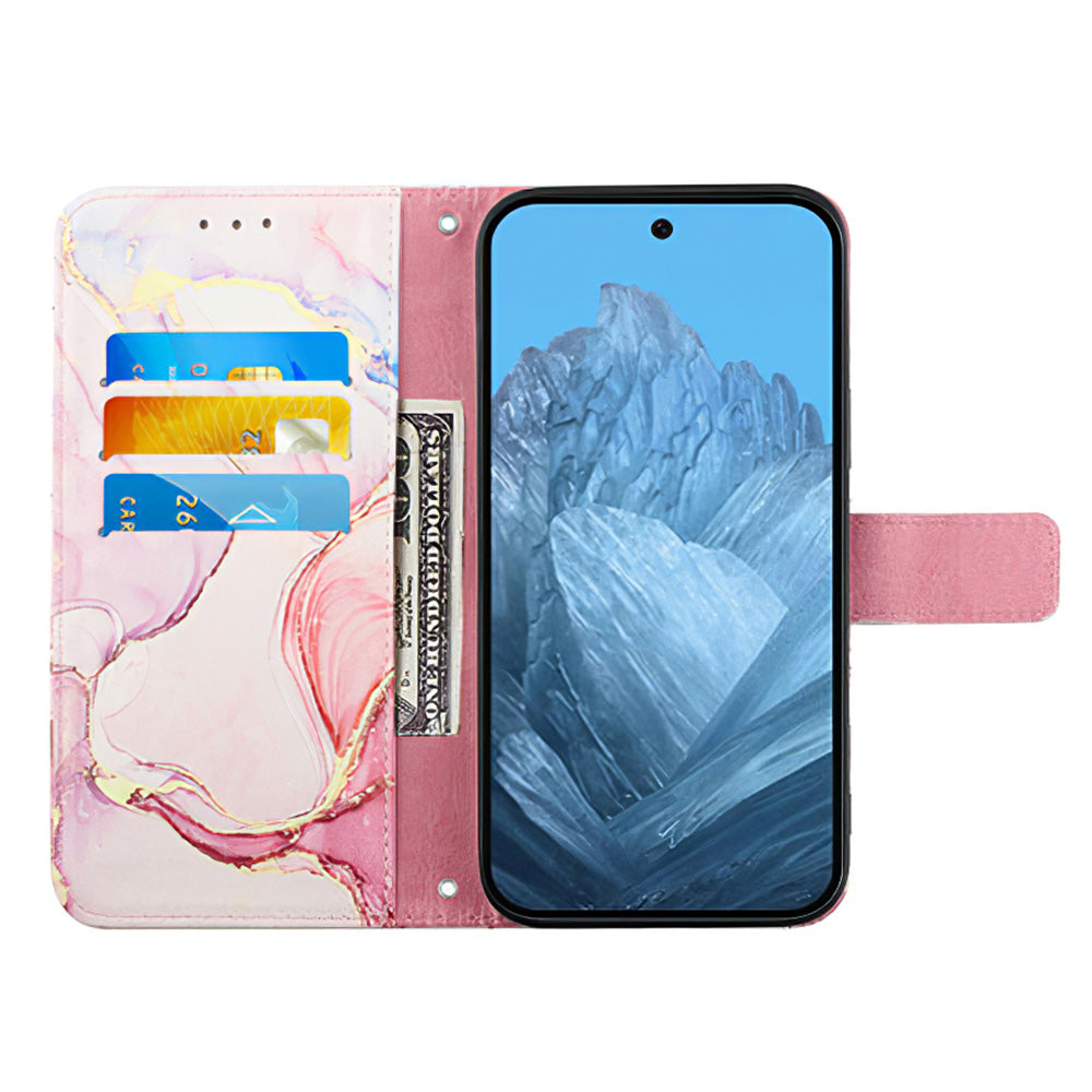 YB Pattern Printing Leather Series-6 For OnePlus Nord CE4 5G Case Stand Flip Phone Cover with Shoulder Strap - Rose Gold LS005