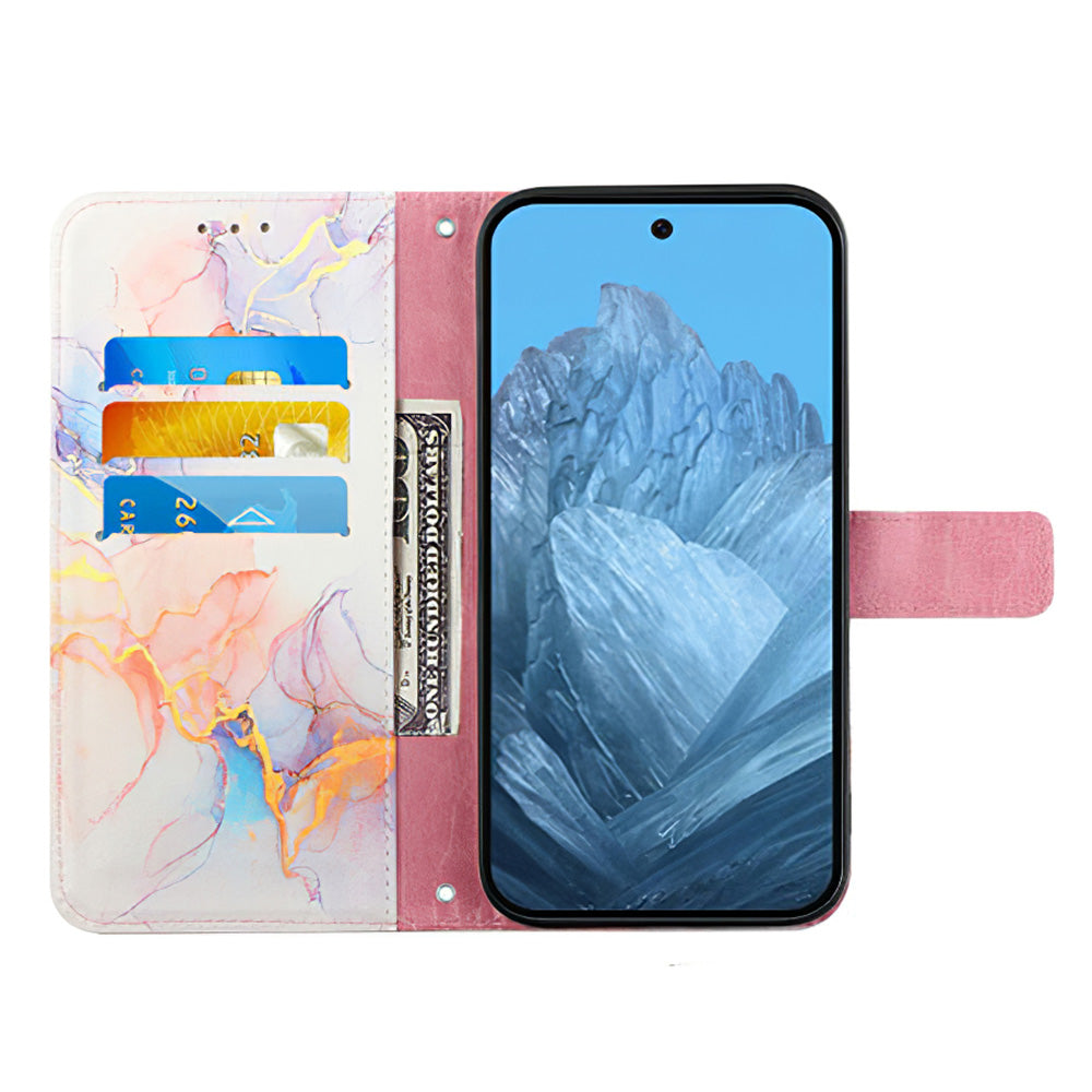 YB Pattern Printing Leather Series-6 For OnePlus Nord CE4 5G Case Stand Flip Phone Cover with Shoulder Strap - Milky Way Marble White LS004