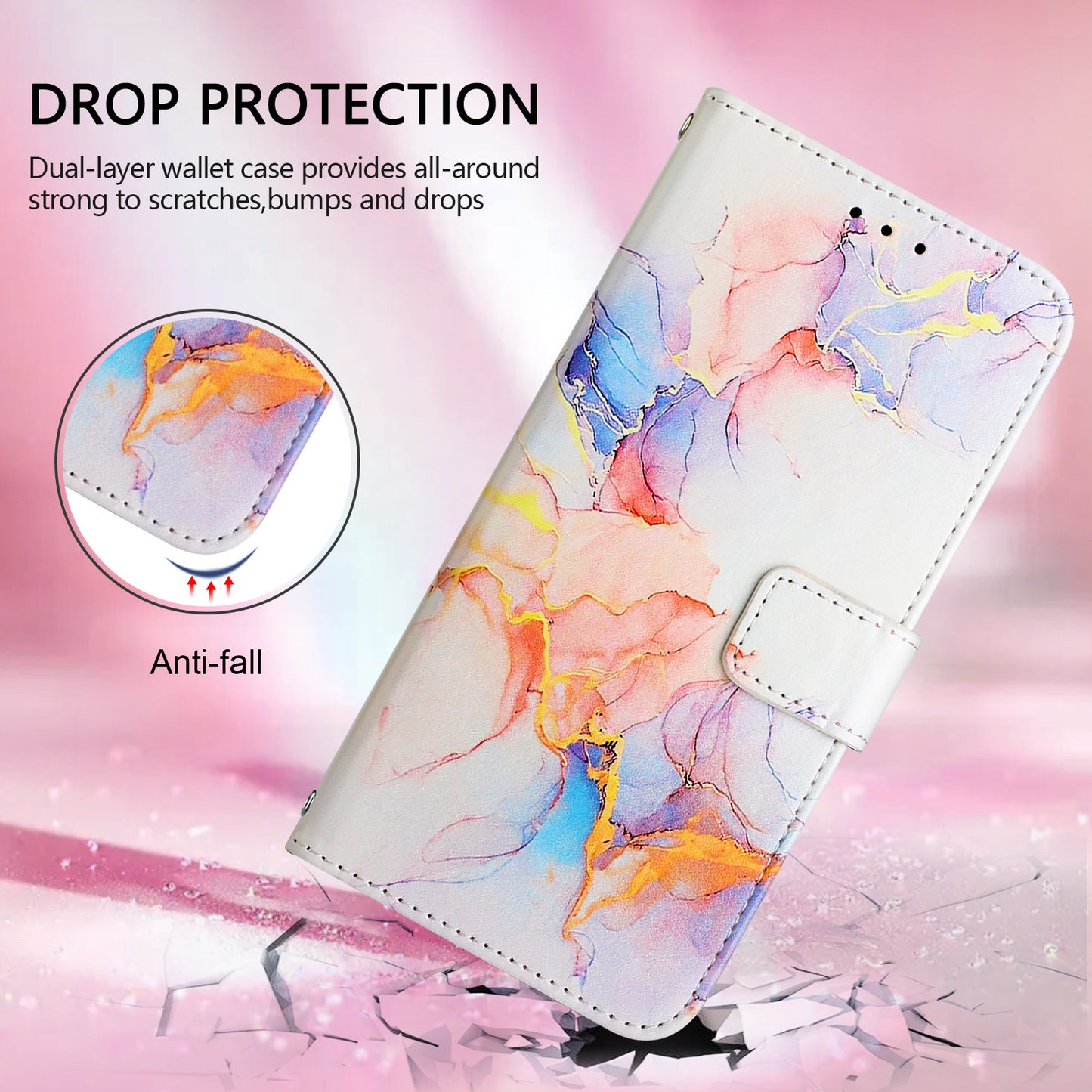 YB Pattern Printing Leather Series-6 For OnePlus Nord CE4 5G Case Stand Flip Phone Cover with Shoulder Strap - Milky Way Marble White LS004